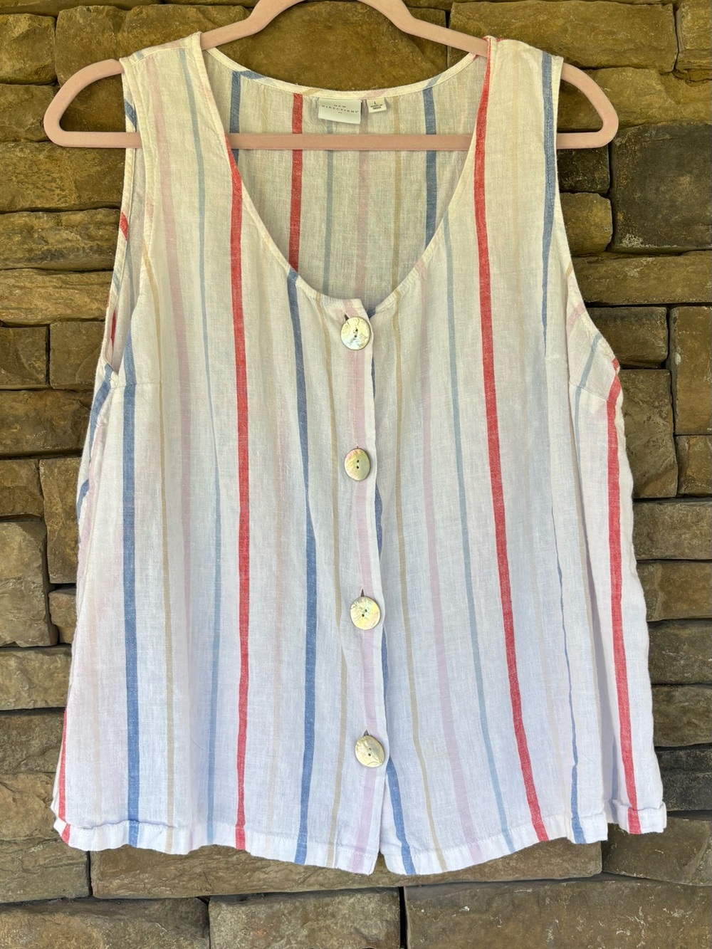 new directions White Tank Top with Red & Blue Stripes